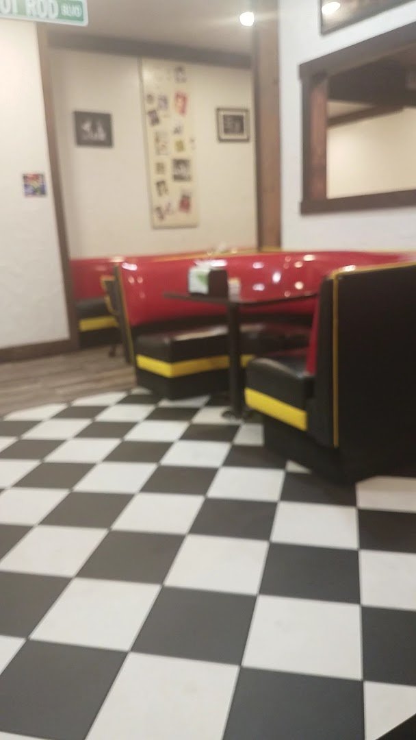 Bright diner interior with classic 50s style.